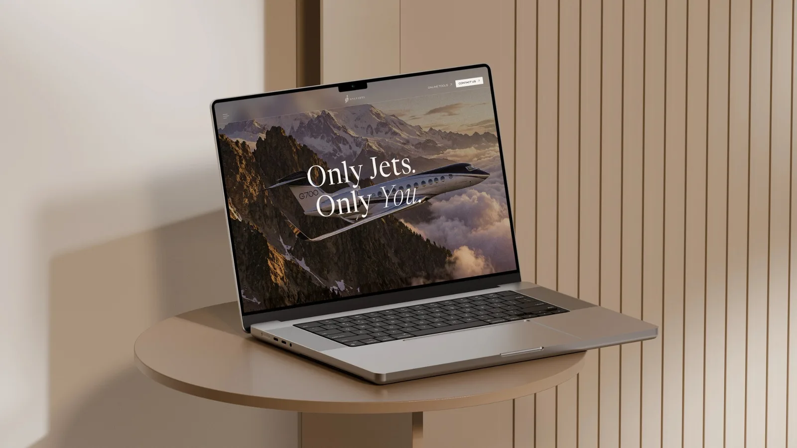 OnlyJets website on a laptop